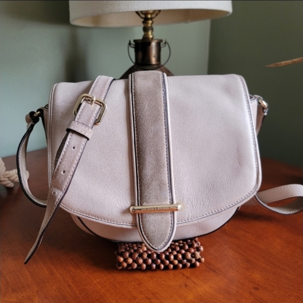 Kate Spade Hunts Place Marsi Taupe Leather Suede Saddle Crossbody Bag - Picture 16 of 16